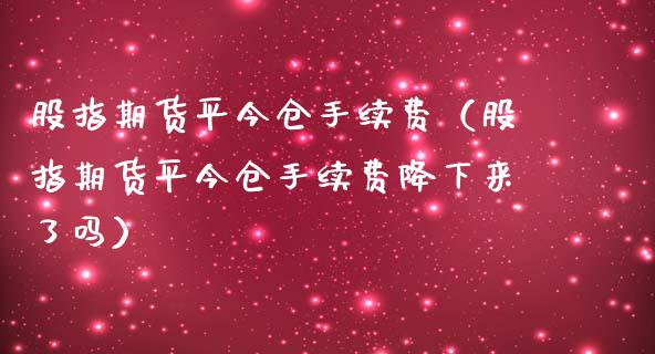 股指期货平今仓手续费（股指期货平今仓手续费降下来了吗）_https://www.gnhpgy.com_纳指期货_第1张