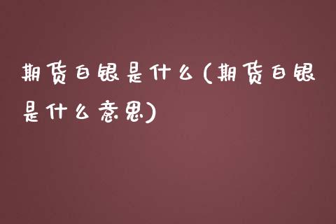 期货白银是什么(期货白银是什么意思)_https://www.gnhpgy.com_纳指期货_第1张