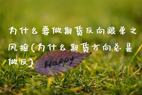 为什么要做期货反向跟单之风控(为什么期货方向总是做反)_https://www.gnhpgy.com_德指期货_第1张