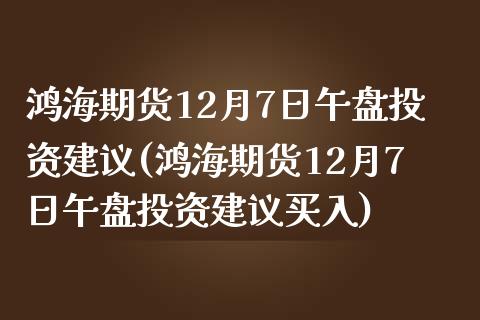 鸿海期货12月7日午盘投资建议(鸿海期货12月7日午盘投资建议买入)_https://www.gnhpgy.com_德指期货_第1张