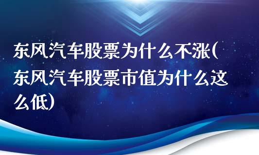 东风汽车股票为什么不涨(东风汽车股票市值为什么这么低)_https://www.gnhpgy.com_德指期货_第1张