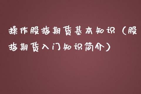 操作股指期货基本知识（股指期货入门知识简介）_https://www.gnhpgy.com_期货知识_第1张